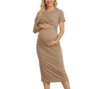 Dasongff - Camisón de noche para mujer, algodón, vestido patinador, maternidad de lactancia, vestidos para embarazo, lactancia, pijama de manga corta, beige, XL