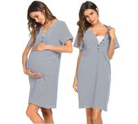 Dasongff - Camisón de noche para mujer, lactancia materna, manga larga, con botón, cuello redondo, ropa para embarazo, ropa de dormir, azul marino, XL