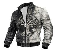 Dasongff - Chaqueta militar de exterior a prueba de viento (valhalla, máscara de lobo odin runes norse brújula vikingos, chaqueta de carga para hombre, cuello alto, chaqueta mediados de temporada de