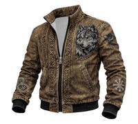 Dasongff - Chaqueta militar de exterior a prueba de viento (valhalla, máscara de lobo odin runes norse brújula vikingos, chaqueta de carga para hombre, cuello alto, chaqueta mediados de temporada de