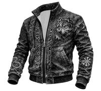 Dasongff - Chaqueta militar de exterior a prueba de viento (valhalla, máscara de lobo odin runes norse brújula vikingos, chaqueta de carga para hombre, cuello alto, chaqueta mediados de temporada de