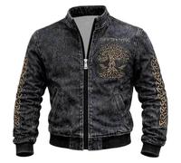 Dasongff - Chaqueta militar de exterior a prueba de viento (valhalla, máscara de lobo odin runes norse brújula vikingos, chaqueta de carga para hombre, cuello alto, chaqueta mediados de temporada de
