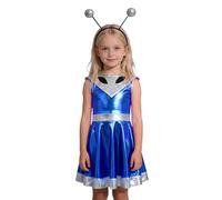 Dasongff - Disfraz alienígena para niñas, vestido de patinaje artístico para mujer, metalizado, brillante para disfraces extranjeros, con guantes de manga y diadema extraterrestre para Halloween