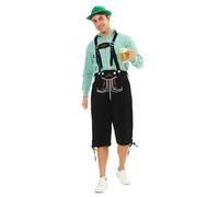 Dasongff - Disfraz de 3 piezas para hombre, pantalón bávaro bordado tradicional + camisa tirolesa a cuadros + sombrero alpino alemán para el Oktoberfest Bávaro, fiesta y festival de la cerveza