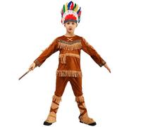 Dasongff - Disfraz indio para niño y niño, top con tocado, disfraz de carnaval, indio para niños, cosplay, para carnaval, Halloween, fiesta, Marrón 1, 7-9 años
