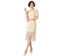 Dasongff Flapper Charleston Vintage Vestido de noche Vestidos de Cóctel Lentejuelas Mujer para años 20 Gatsby Le Magnífico, beige, L
