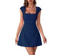 Dasongff Mini vestido de mujer de manga corta y cuello cuadrado con dobladillo con volantes, cintura fruncida, vestido corto chic y glamoroso para fiesta de cóctel, fiesta, club, fiesta informal