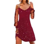 Dasongff Mini Vestido Sexy de Lentejuelas para Mujeres, Cumpleaños Vestidos Desnudo con Tirantes de Espagueti Hombros Inclinados Vestidos de Envoltura Doblados en la Cintura de Vestido de Noche