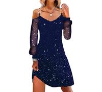 Dasongff Mini Vestido Sexy de Lentejuelas para Mujeres, Cumpleaños Vestidos Desnudo con Tirantes de Espagueti Hombros Inclinados Vestidos de Envoltura Doblados en la Cintura de Vestido de Noche