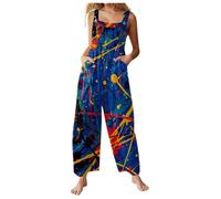 Dasongff Mono de mujer de gran tamaño suelto sin mangas piernas anchas mono estilo boho casual Playsuit vintage lino estampado floral verano Overalls Rompers, Azul 3., M