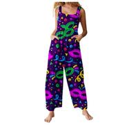 Dasongff Monos de mujer holgados mono para mujer sin mangas piernas anchas con bolsillos de gran tamaño mono de trabajo casual, Violeta 3, M