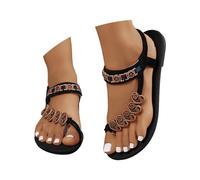 Dasongff Orthopädische Sandalen Damen Elegant Coole Mit Fussbett Sandaletten Bequem Boho Flip Flops Flache Weichen Lässige Offene Zehentrenner Sommerschuhe Strandschuhe, B Negro, 37 EU