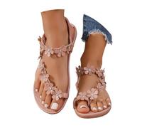 Dasongff Orthopädische Sandalen Damen Elegant Coole Mit Fussbett Sandaletten Bequem Boho Flip Flops Flache Weichen Lässige Offene Zehentrenner Sommerschuhe Strandschuhe, A beige., 44 EU