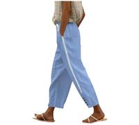 Dasongff Pantalón 7/8 Mujer de Lino Verano Chic y Elegante Pantalones Cortos Fluidos Cintura Elástica Grande Talla Casual Pantalones Cortos Ligero Transpirable Suave Pierna Ancha Palazzo Pants, azul