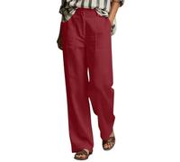 Dasongff Pantalones de Vestir de Talle Alto Casual de Pierna Recta para Mujer Pantalones de Trabajo Fluido Verano Pantalones de Traje Ancho Trabajo Vestidor de Trabajo de Pantalones Rectos, rojo, S