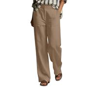 Dasongff Pantalones de Vestir de Talle Alto Casual de Pierna Recta para Mujer Pantalones de Trabajo Fluido Verano Pantalones de Traje Ancho Trabajo Vestidor de Trabajo de Pantalones Rectos, marrón, L
