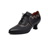 Dasongff Richelieu Zapatos de tacón grueso para mujer Zapatos con cordones elegantes transpirables suela antideslizante cómoda para noche y uso diario, Negro , 37 EU