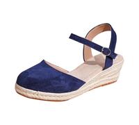 Dasongff Sandalias Alpargatas Cuñas Mujer Alpargata Mujer Compensas con Correa de Tobillo y Punta Cerrada de Gamuza Zapatos Mujer Cómodos para Boda, Noche o Salida Vestida 2026, azul, 37 EU