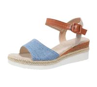 Dasongff Sandalias Alpargatas de Cuña Mujer de Lona de Yute Sandalias de Tacón Abierto con Brida Tobillo Hebilla Ajustable Alpargatas Mujer Vestidas para la Playa de Vacaciones, F azul., 39 EU