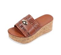 Dasongff Sandalias Cuñas Mujer Cómodo Moda Tacón Slippers Mulas Verano Plataforma Punta Abierta Roma Zapatos Vintage Zapatillas para Playa Vacaciones Casual Slippers, marrón, 43 EU