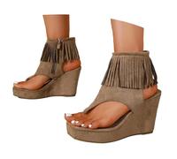Dasongff - Sandalias de cuña para mujer, sandalias con flecos, sandalias de tacón de ante cómodo, punta abierta, verano, antideslizantes, zapatos de plataforma para viajes diarios, trabajo informal, A
