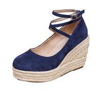 Dasongff - Sandalias de cuña para mujer, zapatillas de plataforma con tobillo, hebilla ajustable, punta cerrada, alpargatas de cuña para mujer, vestidas para playa, vacaciones, azul, 34 EU