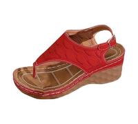 Dasongff - Sandalias ortopédicas para mujer, sandalias de cuña, cómodo de playa, zapatillas de verano, transpirables, suelas gruesas, antideslizantes, zapatos sandalias, punta abierta, rojo, 39 EU