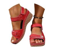 Dasongff - Sandalias ortopédicas para mujer, sandalias para caminar, para mujer, cómodas, ortopédicas, transpirables, bohemia, punta abierta, sandalias de cuña, rojo, 37 EU