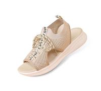 Dasongff - Sandalias ortopédicas para mujer, zapatillas elegantes y versátiles, finas tiras con acabado metalizado, tacón pequeño, confort, elegante, antiolores Slip-ins a slip-ins, A beige., 37 EU