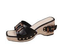 Dasongff - Sandalias para mujer, con tacón de bloque mulas, sandalias de piscina, diseño de vaca, claquetas de verano con tachuelas decorativas, Negro , 41 EU