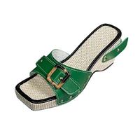 Dasongff - Sandalias para mujer, con tacón de bloque mulas, sandalias de piscina, diseño de vaca, claquetas de verano con tachuelas decorativas, verde, 38 EU