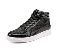 Dasongff Star Sneaker Sparkly Fashion Shiny Casual Bling Lentejuelas Concierto Chores Lona Low Top Lace Up Cómodo Retrocedado para una fiesta de boda en la calle Street, D negro., 44 EU