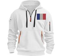 Dasongff Sudadera con capucha de media cremallera casual con múltiples bolsillos con estampado de bandera de Francia Térmica chaqueta de bajo jersey casual para correr, senderismo y diario, blanco