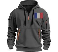Dasongff Sudadera con capucha de media cremallera casual con múltiples bolsillos con estampado de bandera de Francia Térmica chaqueta de bajo jersey casual para correr, senderismo y diario, gris