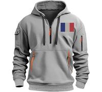 Dasongff Sudadera con capucha de media cremallera casual con múltiples bolsillos con estampado de bandera de Francia Térmica chaqueta de bajo jersey casual para correr, senderismo y diario, gris, XXL