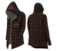 Dasongff - Sudadera con capucha para hombre, talla valhalla, máscara de lobo Odin Runes Norse Brújula Vikingos, chaqueta de chándal de longitud media, chaqueta de punto para el diario y el deporte