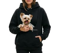 Dasongff - Sudadera con capucha para mujer con bolsillo canguro y bolsillo de transporte para animales, canguro, perro extranjero, cómodo para amante de mascotas, Negro , L