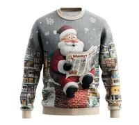 Dasongff - Suéter de Navidad para hombre, diseño creativo en relieve 3D, representante de Santa Claus, cálido y cómodo para las vacaciones de invierno y la víspera, gris, S