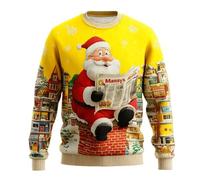 Dasongff - Suéter de Navidad para hombre, diseño creativo en relieve 3D, representante de Santa Claus, cálido y cómodo para las vacaciones de invierno y la víspera, amarillo, L