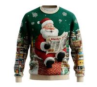 Dasongff - Suéter de Navidad para hombre, diseño creativo en relieve 3D, representante de Santa Claus, cálido y cómodo para las vacaciones de invierno y la víspera, verde oscuro, XL