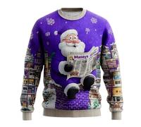 Dasongff - Suéter de Navidad para hombre, diseño creativo en relieve 3D, representante de Santa Claus, cálido y cómodo para las vacaciones de invierno y la víspera, morado, XXL