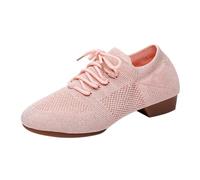 Dasongff Zapatos de baile latino para mujer con cordones salón moderno salsa ritmo enseñanza práctica zapatos de baile profesionales para espectáculo, Rosa, 2 cm, suela de piel, 39 EU