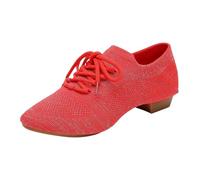 Dasongff Zapatos de baile latino para mujer con cordones salón moderno salsa ritmo enseñanza práctica zapatos de baile profesionales para espectáculo, Rojo 2 cm Suela de goma, 41 EU