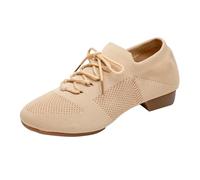 Dasongff Zapatos de baile latino para mujer con cordones salón moderno salsa ritmo enseñanza práctica zapatos de baile profesionales para espectáculo, Beige 2 cm. Suela de piel, 41 EU