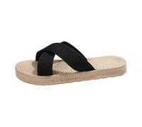Dasongff Zapatos de playa mujer pie ancho mujeres pisos sandalias de verano bohemio flor con cuentas vestidas cómodo punta abierta elástico tobillo correa deslizante en sandalia romana, Negro , 39 EU