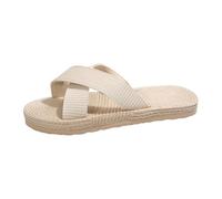 Dasongff Zapatos de playa mujer pie ancho mujeres pisos sandalias de verano bohemio flor con cuentas vestidas cómodo punta abierta elástico tobillo correa deslizante en sandalia romana, beige, 38 EU