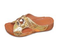 Dasongff Zapatos Mujer Sandalia Ortopédica Mujer Verano Mujeres Planas Zapatillas Sin Cordones Zapatillas Punta Abierta Verano Casual Sandalias Playa Mulas Tendencia Para Cuero Genuino, dorado, 37 EU