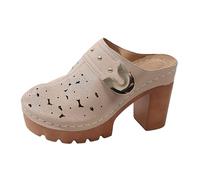 Dasongff - Zueco ortopédico para mujer, tacón bajo, zueco, para mujer, piel, zapatos hospital, mulas y zuecos para hombre, zapatillas cerradas, cómodas, zapatillas para jardín, A beige., 36 EU