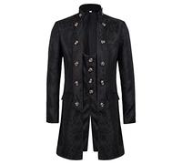 DASONLUE Abrigo gótico para hombre, steampunk, fiesta, ropa exterior, chaqueta de frack, chaqueta de colonia, carnaval, Halloween, Navidad, uniforme, disfraz, cuello alto, chaqueta de esmoquin, Negro