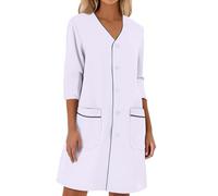 DASONLUE Bata de laboratorio para mujer, ropa de trabajo monocolor, bata de manga corta, bata química, bata médica con botones, abrigo suelto de laboratorio, abrigo de médico, ropa protectora para